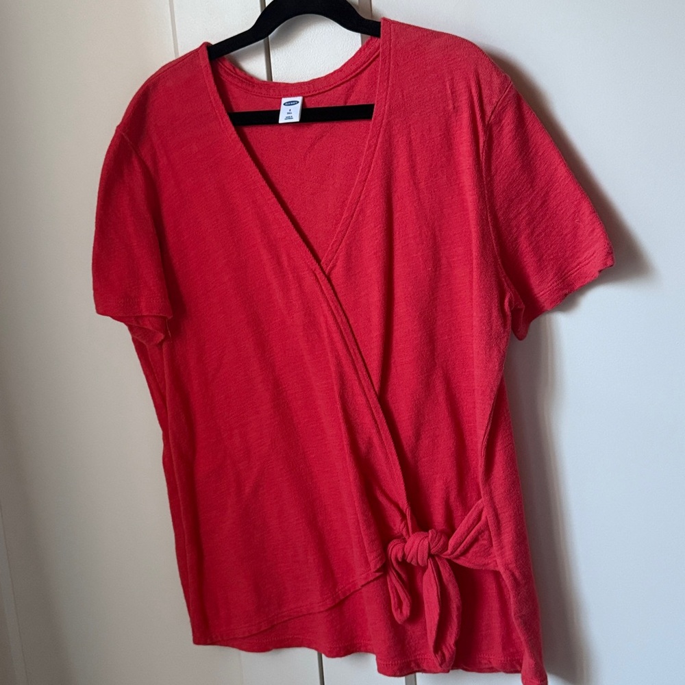 Old Navy Soft Red Coral V-Neck Kimono Tie Tee